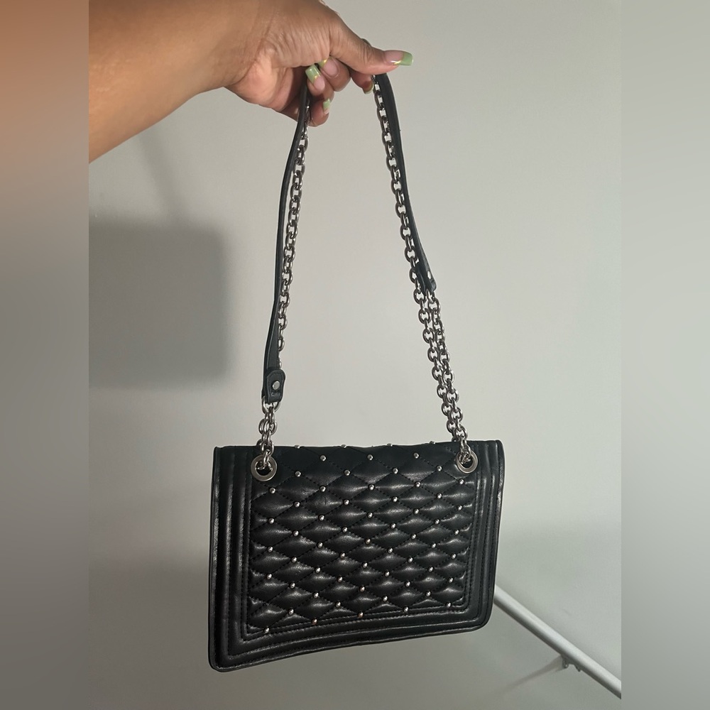Zara Black Quilted Shoulder Bag with Silver Chain